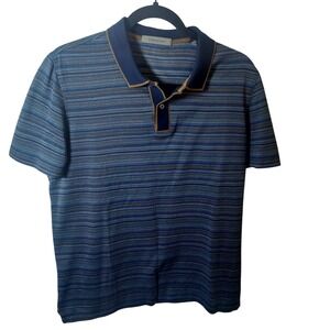 Corneliani Mens Blue Brown Textured Stripe Short Sleeve Polo Shirt Size IT 48